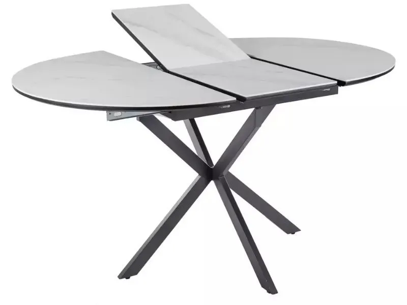 Stół ceramiczny okrągły Gaston 100(135)x100 cm biały marmur | MIRAT styl LOFT