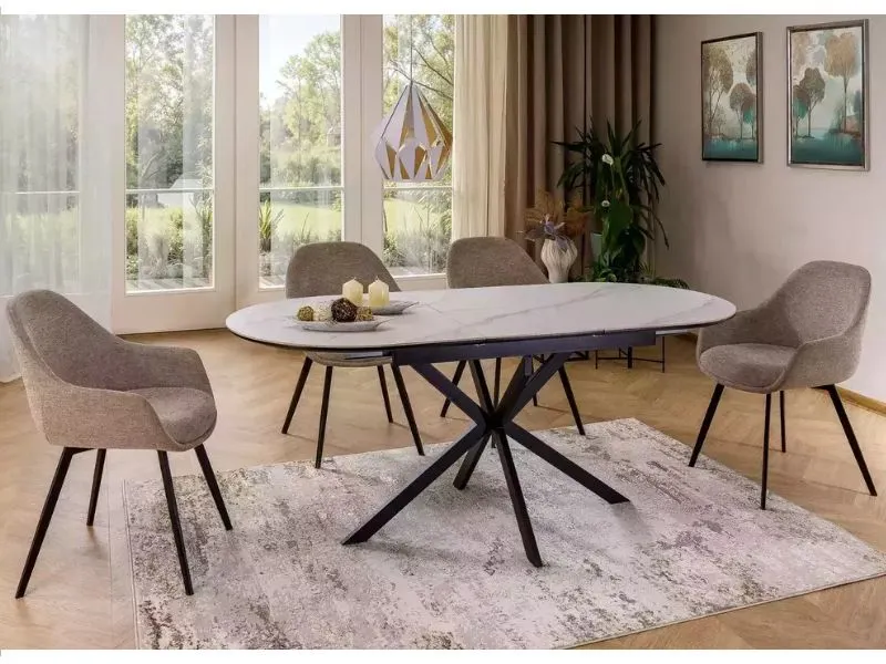 Owalny stół ceramiczny Gaston 140(180)x80 cm biały marmur | MIRAT styl LOFT