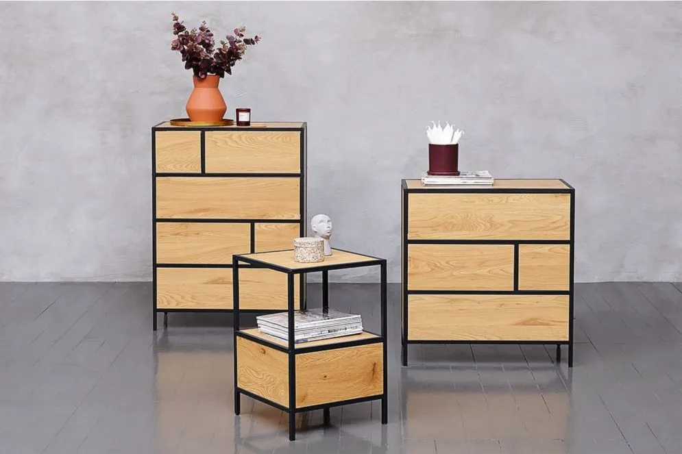 Szafka nocna GEO S dąb/czarna z szufladą I sklep meblowy MIRAT. styl LOFT