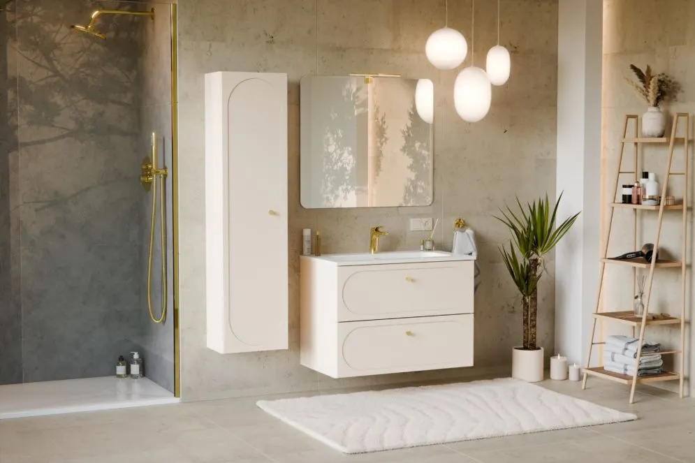 Szafka łazienkowa DONNA SAND 2S 80cm beż piaskowy z umywalką wpuszczaną FLY I sklep meblowy MIRAT. styl SKANDYNAWSKI kolekcja DONNA