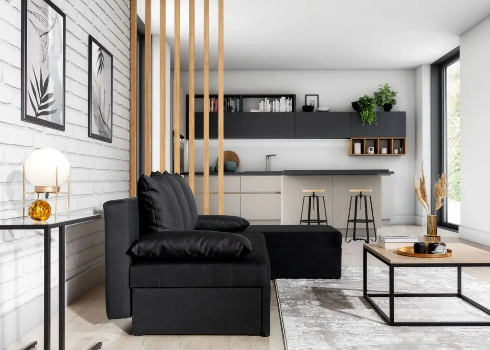 Narożnik z funkcją spania GINO uniwersalny lewy/prawy grafitowy minimalistyczny | MIRAT. w stylu  kolekcja