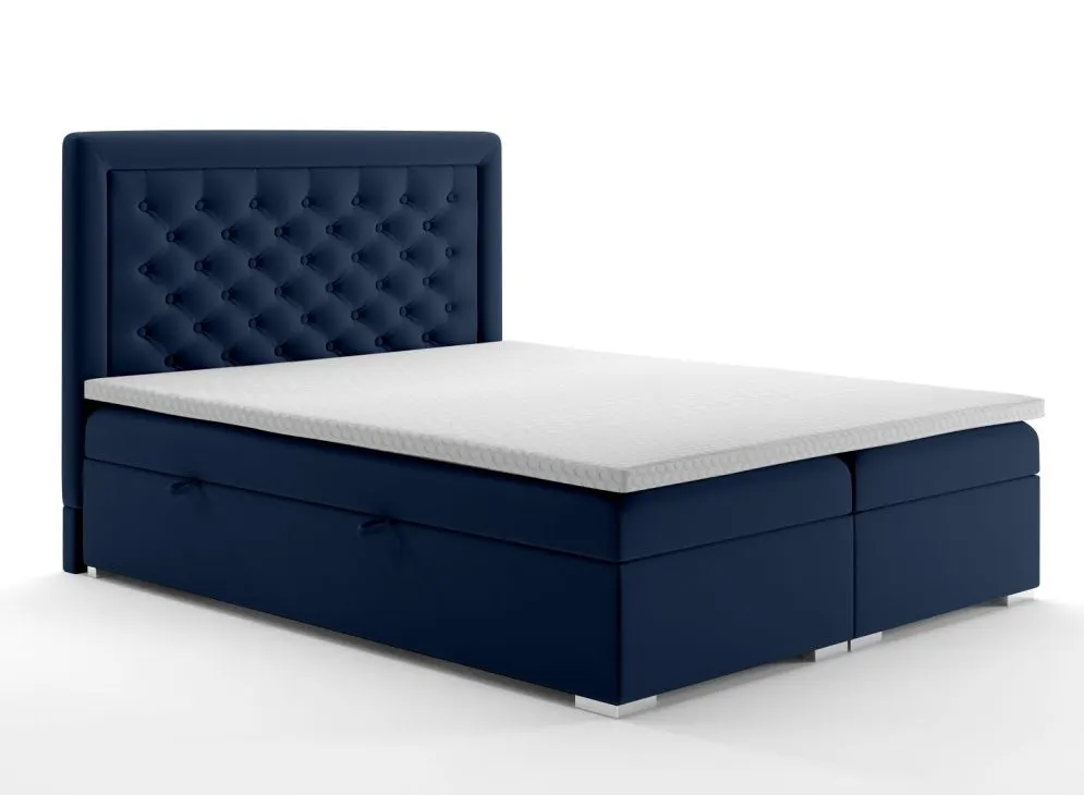 Łóżko kontynentalne AMIGO 140 granatowe velvet z pojemnikiem do sypialni | MIRAT. styl GLAMOUR