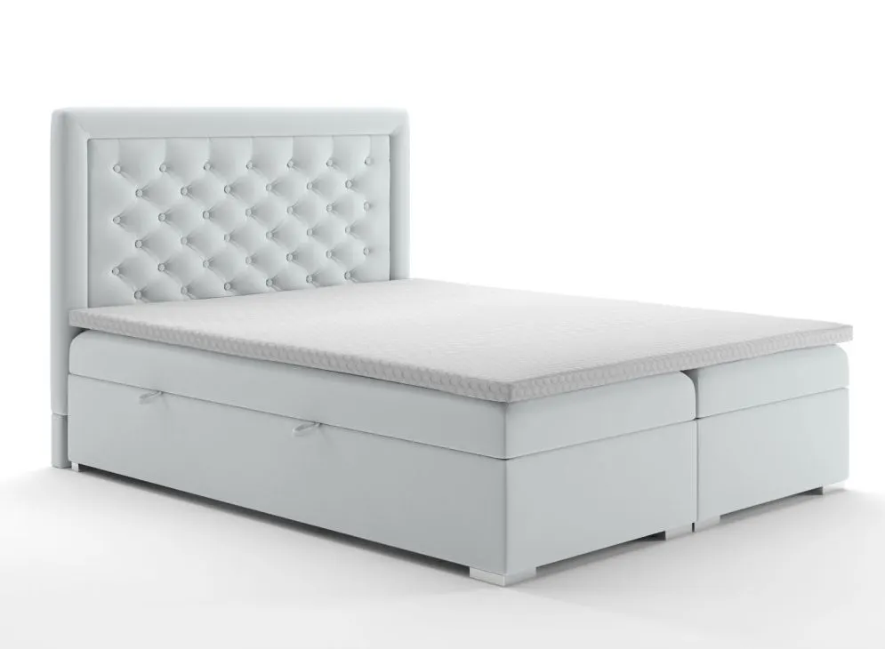 Łóżko kontynentalne AMIGO 180 jasno szare velvet z pikowanym zagłówkiem | MIRAT. styl GLAMOUR