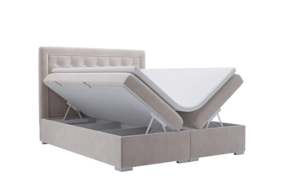 Łóżko kontynentalne AMIGO 180 zielone velvet z pojemnikiem tapicerowane | MIRAT. styl GLAMOUR