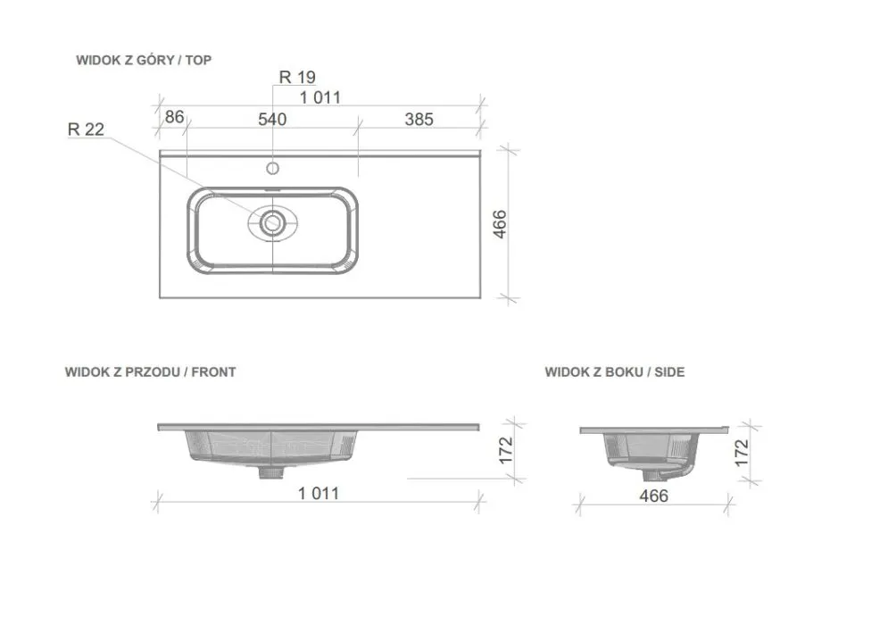 Umywalka wpuszczana lewa GO 2 100cm L biała połysk z blatem I sklep meblowy MIRAT.