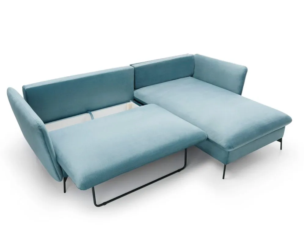 Narożnik z funkcją spania LINDA VELVET niebieski prawy mały I sklep meblowy MIRAT.