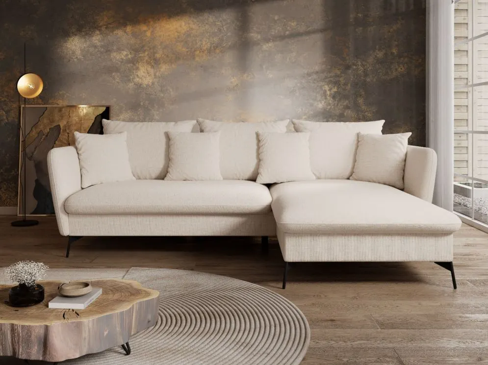 Narożnik z funkcją spania LINDA kremowy prawy z poduszkami I sklep meblowy MIRAT.