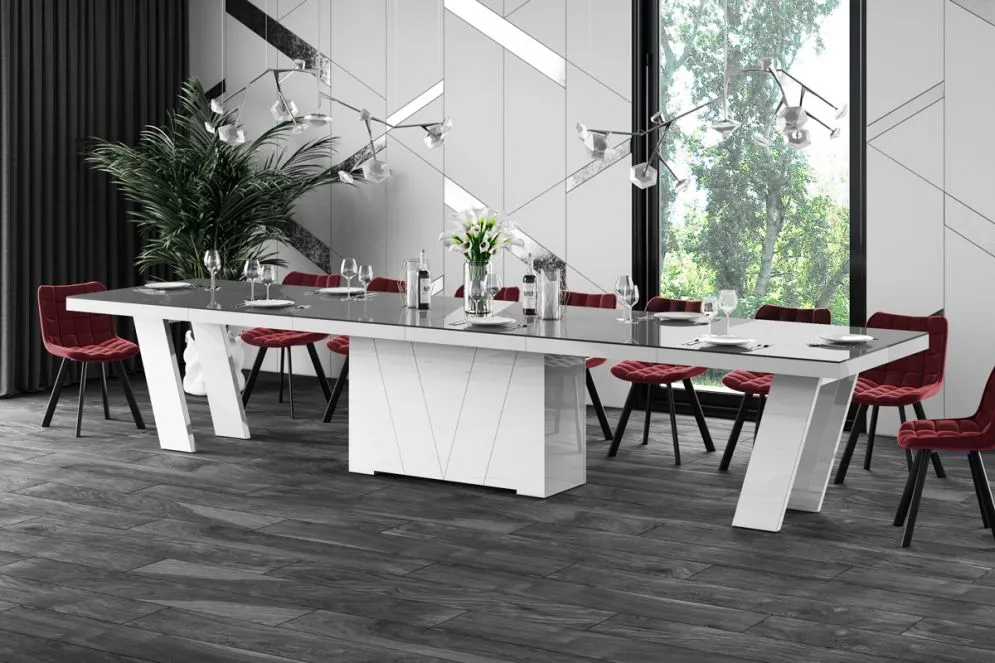 Stół rozkładany GRANDE 160(412)x100 szary/biały połysk dla 22 osób | MIRAT.