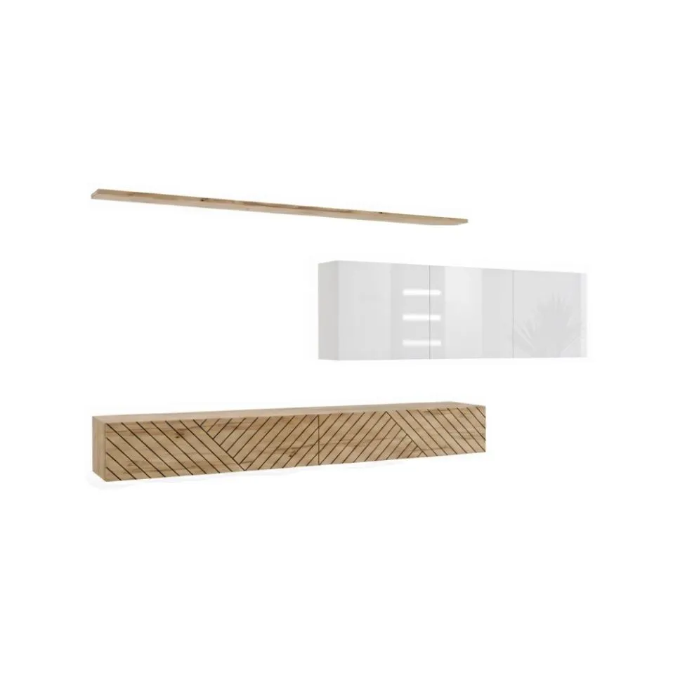 Meblościanka SWITCH LAMEL VII dąb wotan/biała wisząca I sklep meblowy MIRAT. styl RYFLOWANY kolekcja SWITCH LAMEL