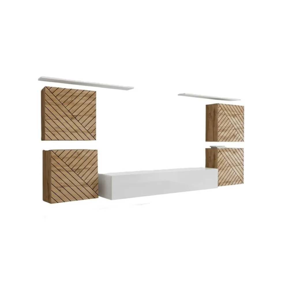 Meblościanka SWITCH LAMEL IV dąb wotan/biała wisząca I sklep meblowy MIRAT. styl RYFLOWANY kolekcja SWITCH LAMEL