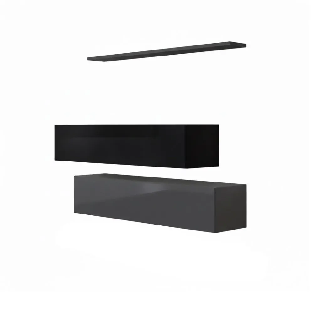 Meblościanka SWITCH SB II grafitowa/czarna wisząca trzyczęściowa | MIRAT.  kolekcja SWITCH