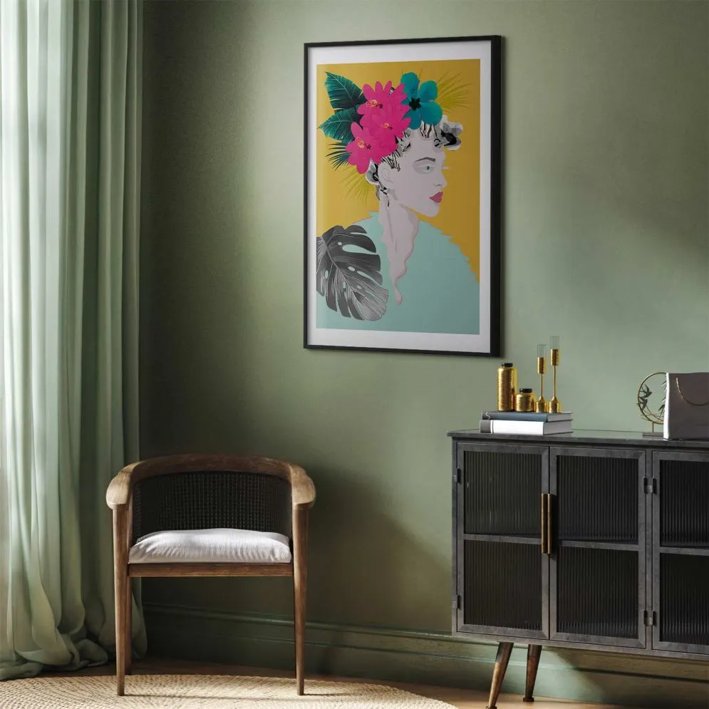Plakat Kwiaty we włosach 21x30 cm z ramą czarną z marginesem | MIRAT.