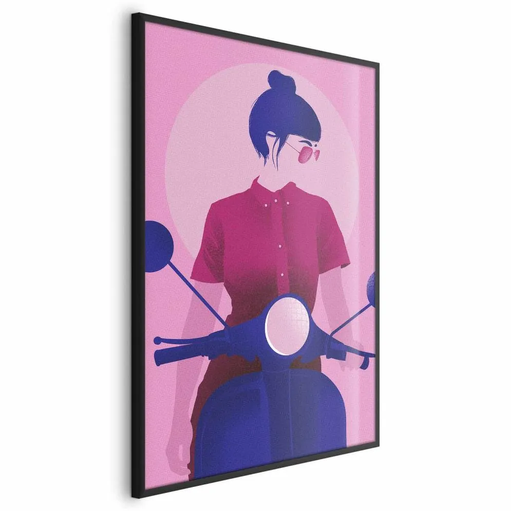 Plakat Kobieta na skuterze 60x90 cm z ramą czarną bez marginesu | MIRAT.