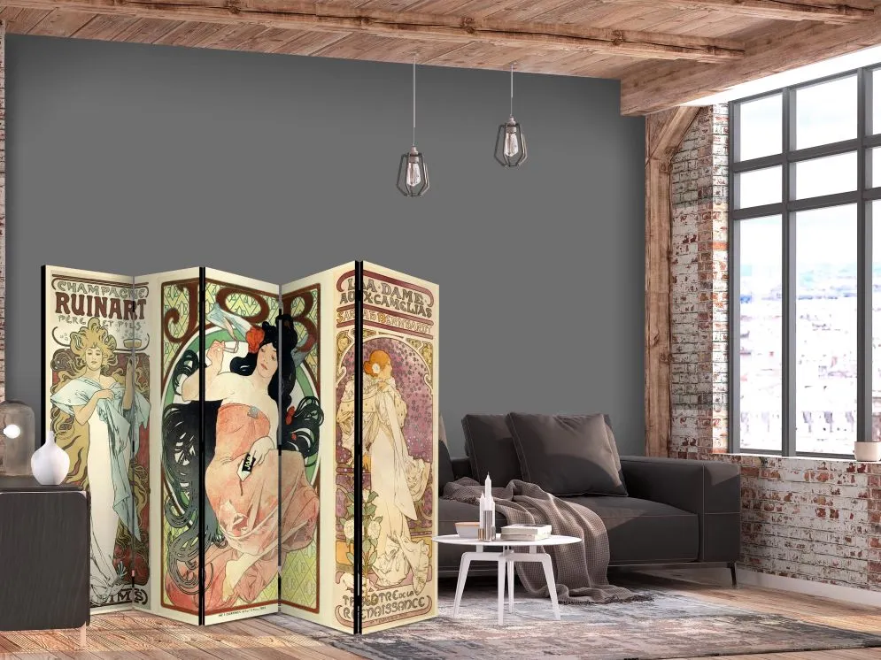 Parawan jednostronny Ludzie 225x172 cm 5-częściowy beżowy | MIRAT.