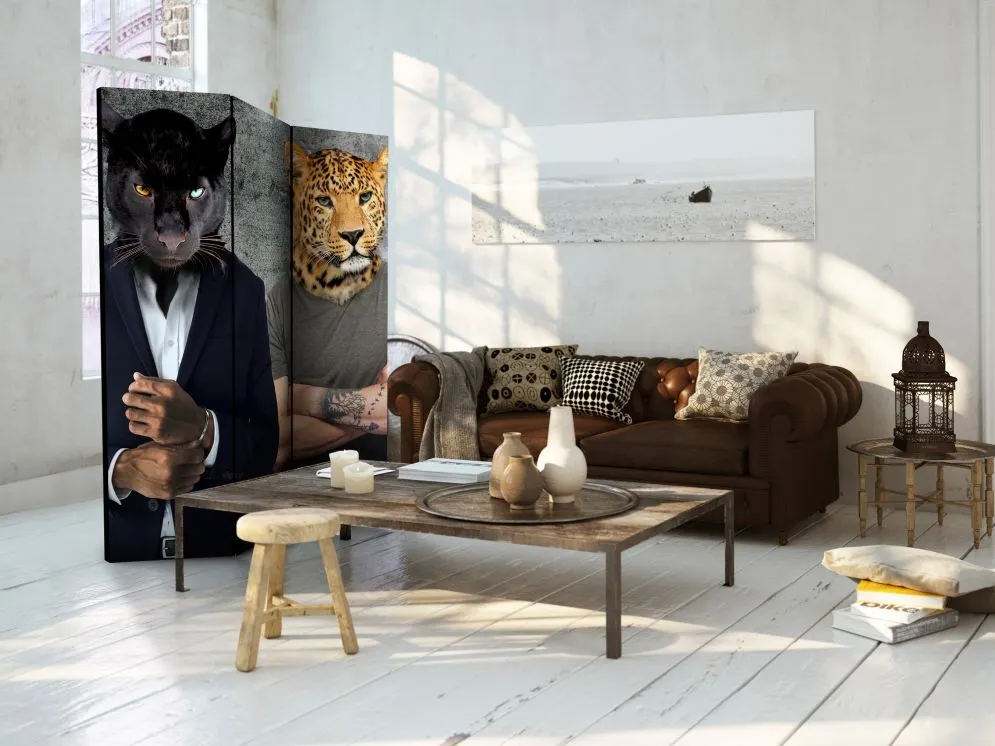 Parawan dwustronny Zwierzęta 135x172 cm 3-częściowy czarny | MIRAT.