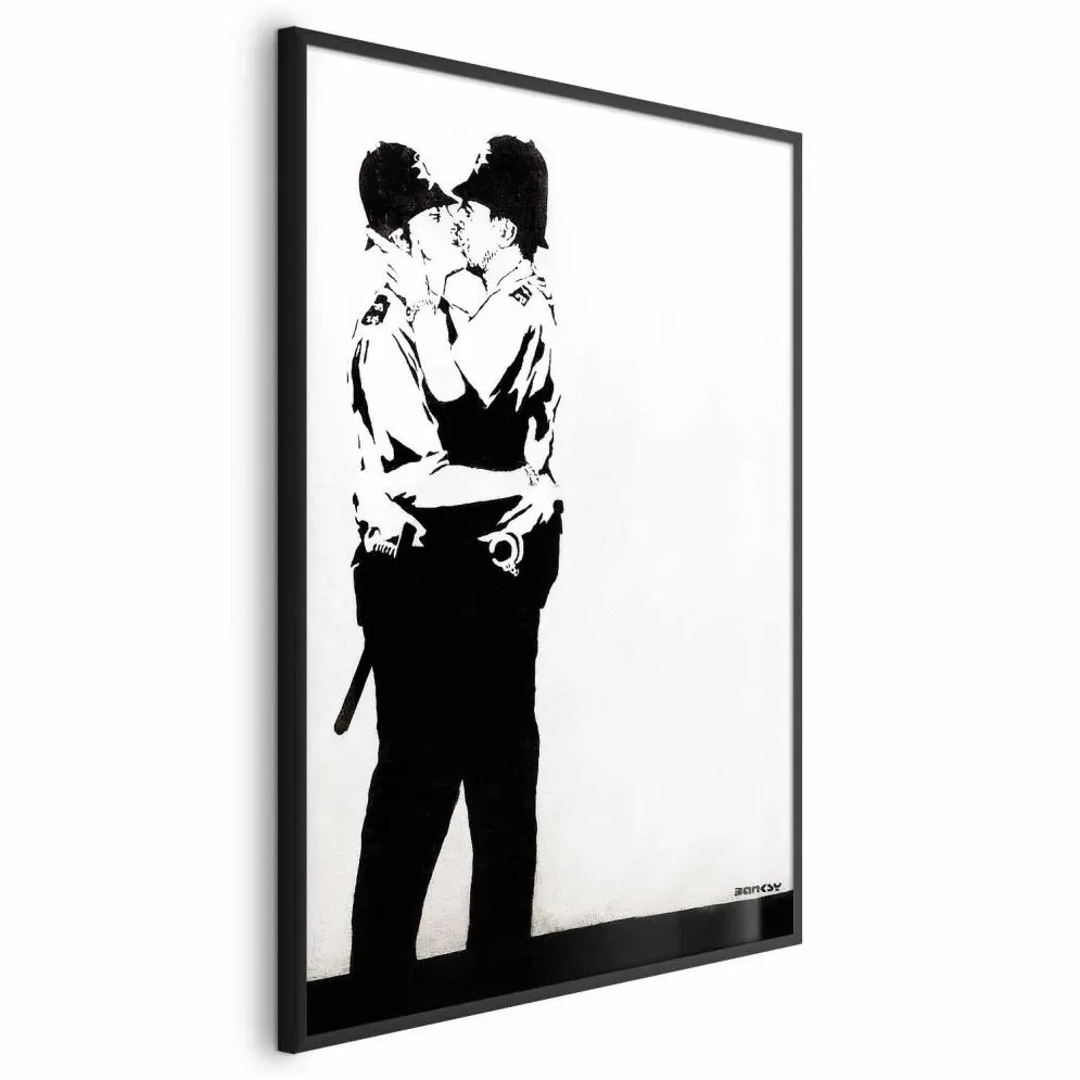 Plakat Pocałunek policjantów 40x60 cm z ramą czarną bez marginesu | MIRAT.