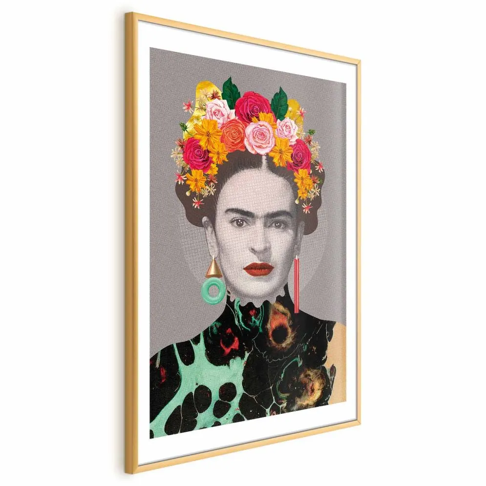 Plakat Majestatyczna Frida 21x30 cm z ramą złotą z marginesem | MIRAT.
