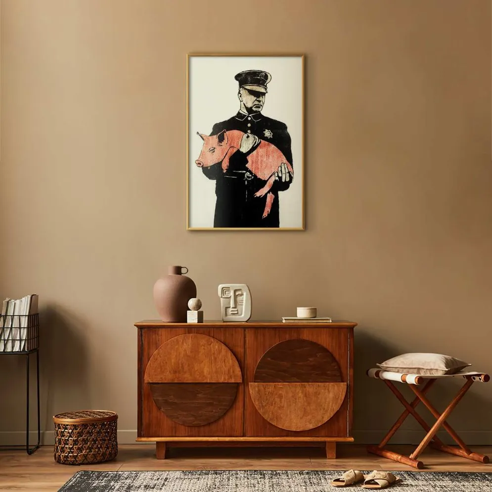 Plakat Policyjna świnia 29,7x42 cm z ramą złotą bez marginesu | MIRAT.
