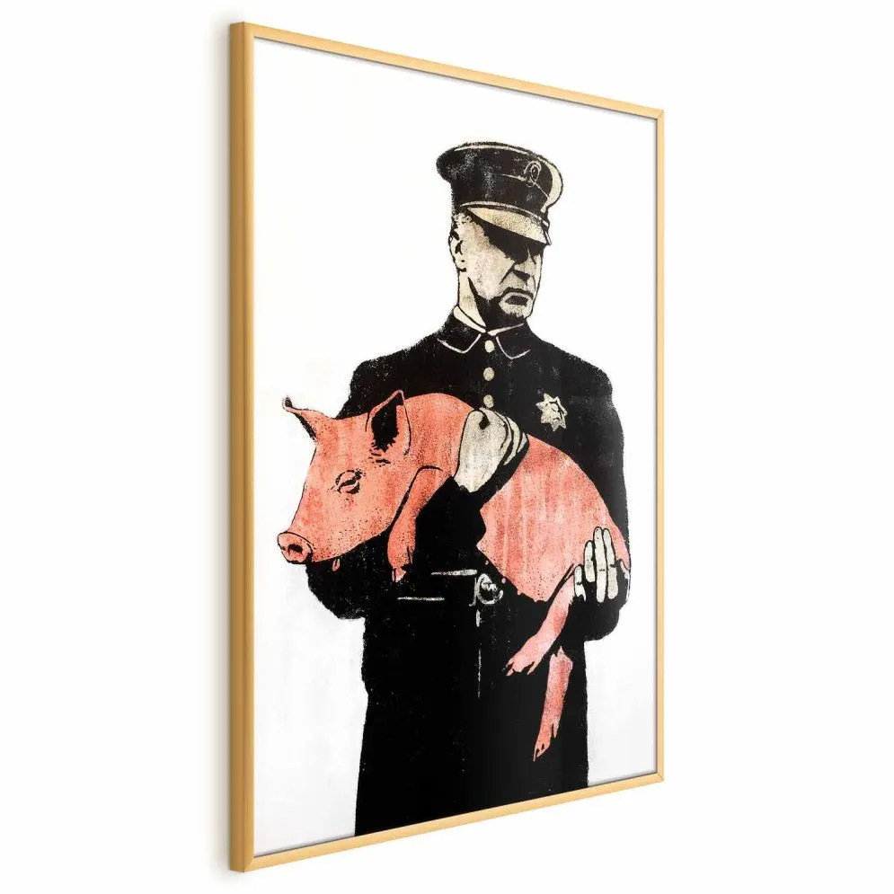 Plakat Policyjna świnia 29,7x42 cm z ramą złotą bez marginesu | MIRAT.