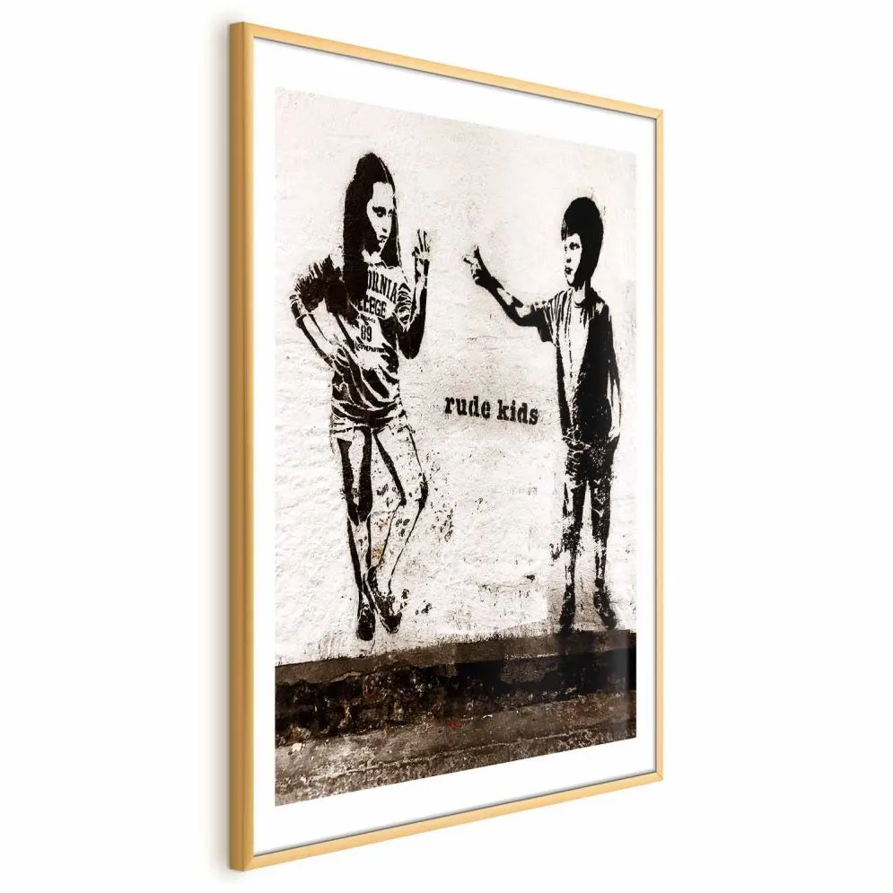 Plakat Niegrzeczne dzieci 21x30 cm z ramą złotą z marginesem | MIRAT.
