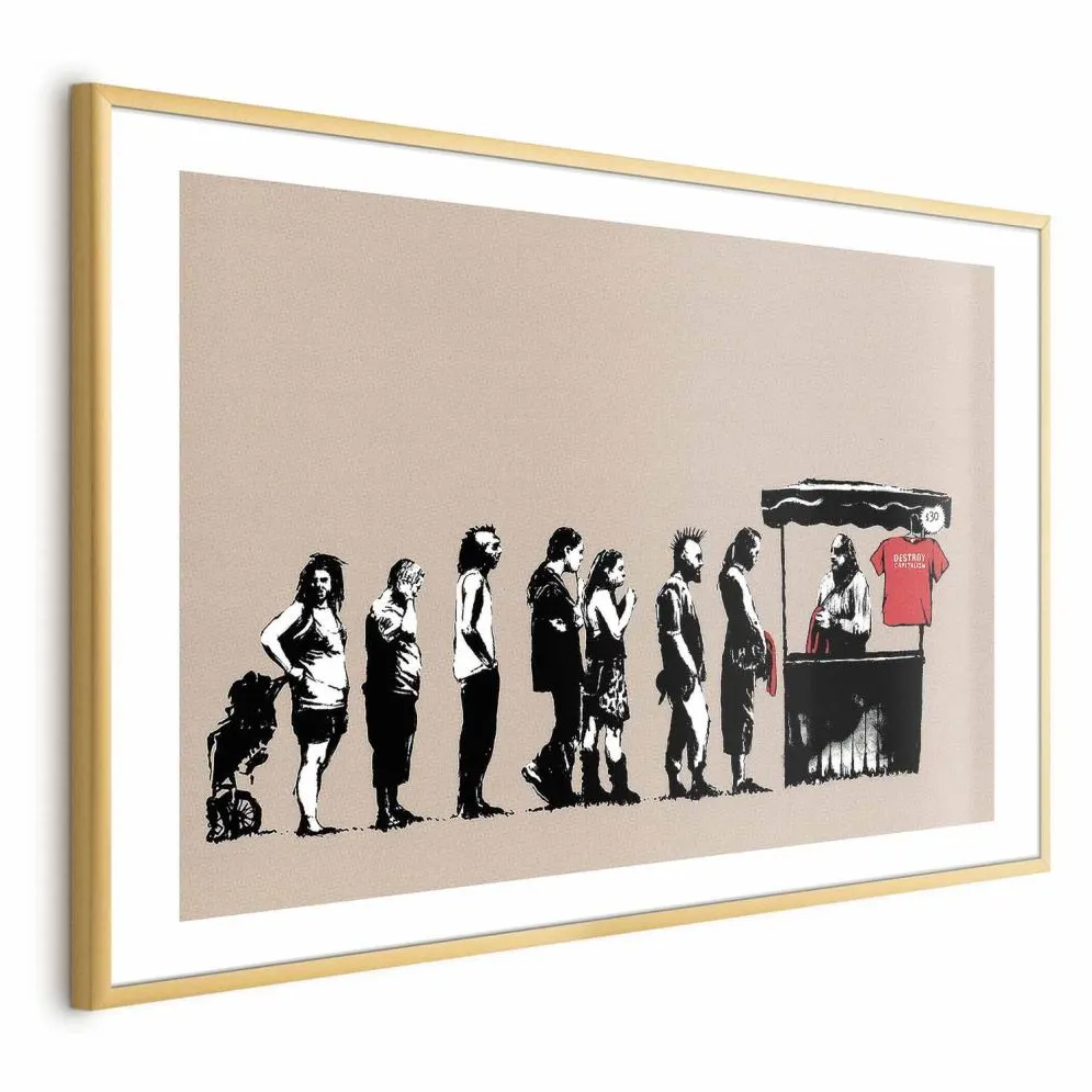 Plakat Zniszczyć kapitalizm 30x21 cm z ramą złotą z marginesem | MIRAT.