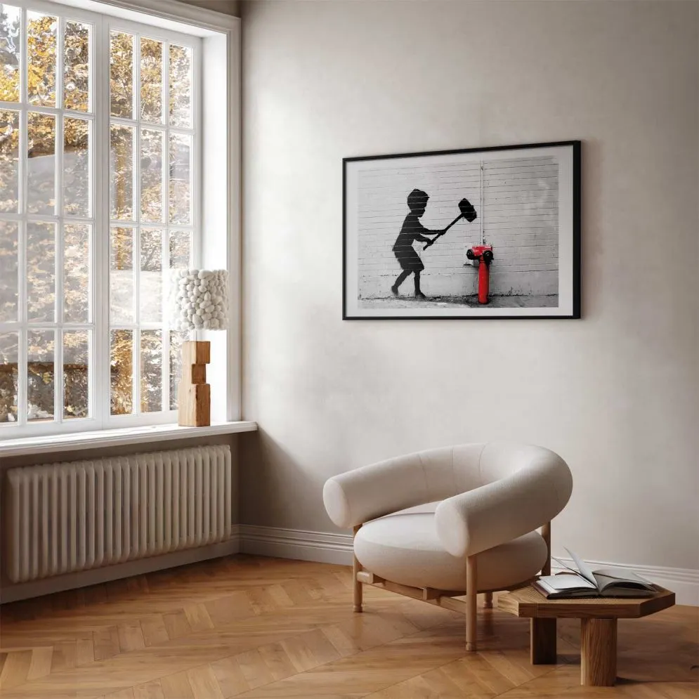 Plakat Zniszczyć hydrant 30x21 cm z ramą czarną z marginesem | MIRAT.