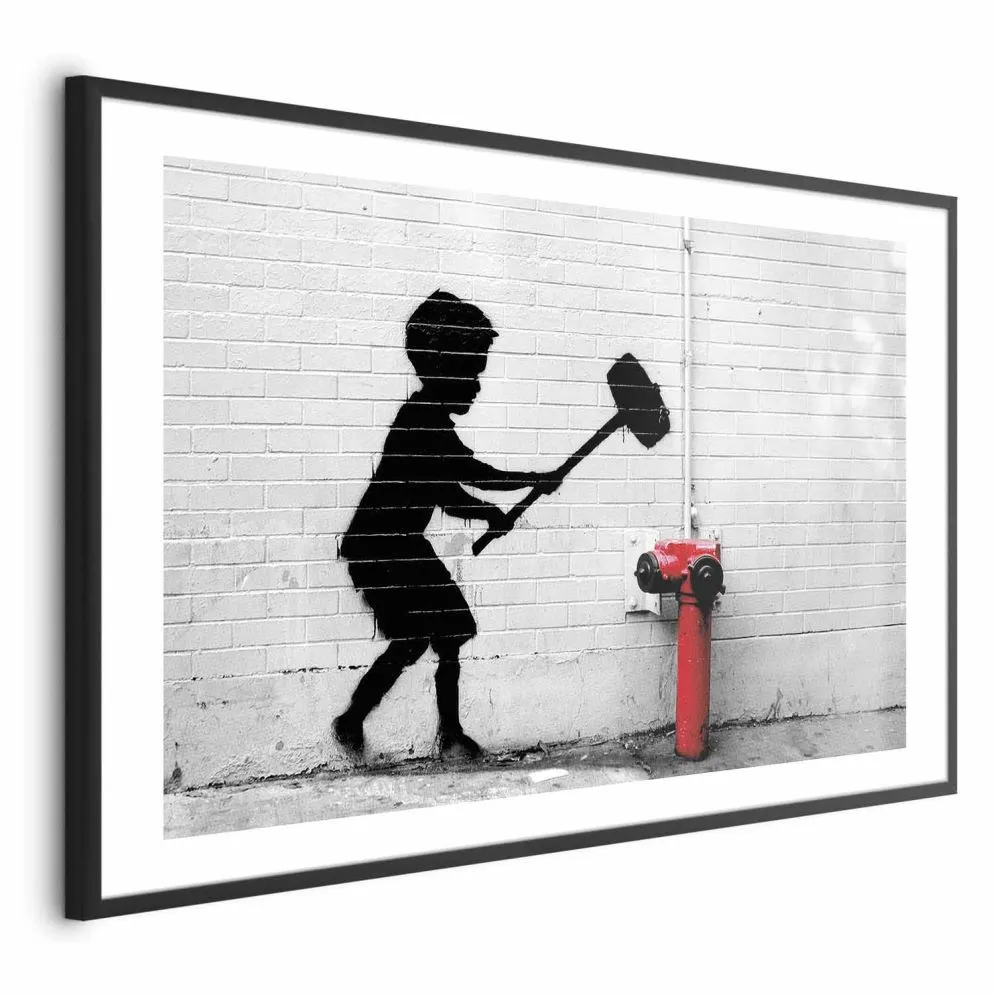 Plakat Zniszczyć hydrant 30x21 cm z ramą czarną z marginesem | MIRAT.