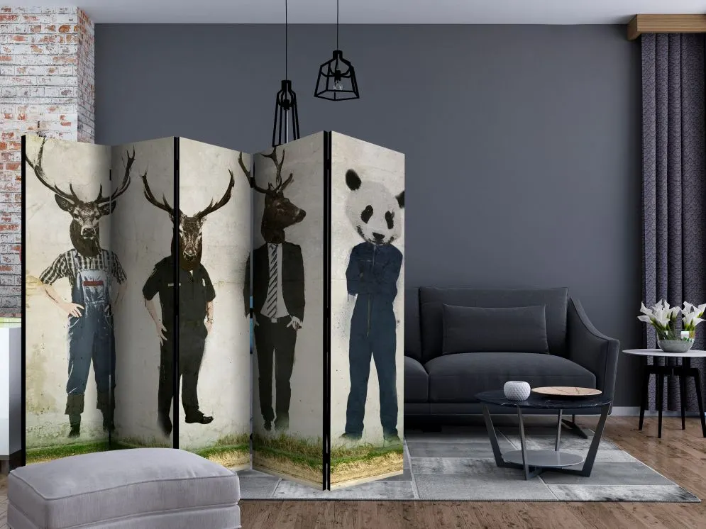 Parawan jednostronny Zwierzęta 225x172 cm 5-częściowy zielony | MIRAT.