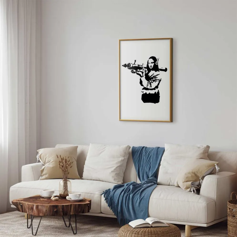 Plakat Banksy Mona Lisa 21x30cm z ramą złotą bez marginesu | MIRAT.