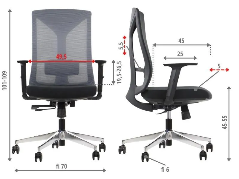 Fotel biurowy HAGER szary/czarny z regulowanymi podłokietnikami I sklep meblowy MIRAT.