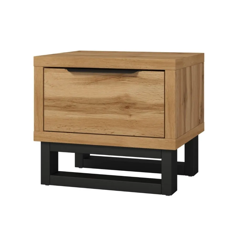 Szafka nocna HALLE 1S dąb wotan mat/czarna stojąca I sklep meblowy MIRAT. styl LOFT, SKANDYNAWSKI