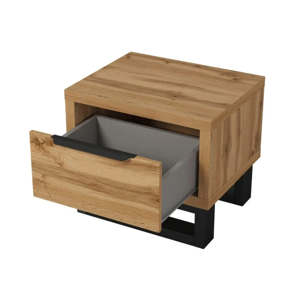 Szafka nocna HALLE 1S dąb wotan mat/czarna stojąca I sklep meblowy MIRAT. styl LOFT, SKANDYNAWSKI