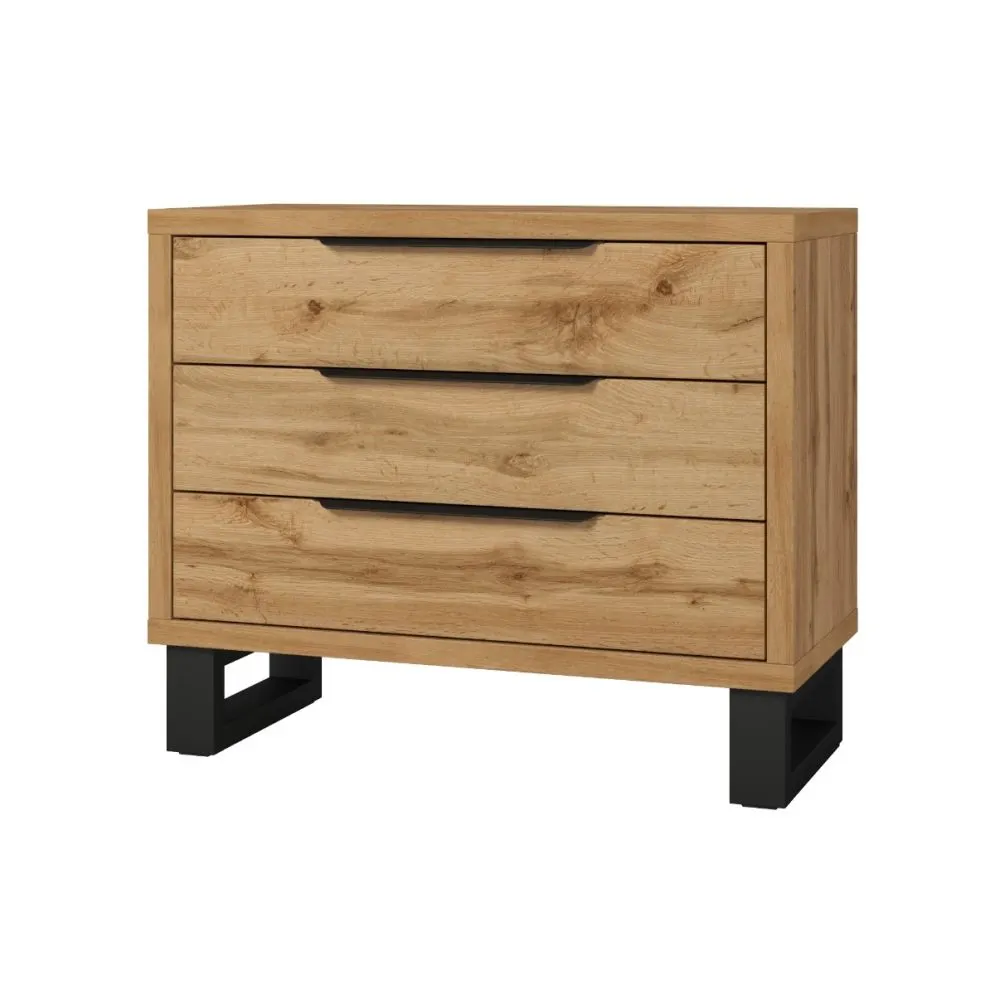 Komoda HALLE 3S 99cm dąb wotan mat/czarna z szufladami I sklep meblowy MIRAT. styl LOFT, SKANDYNAWSKI