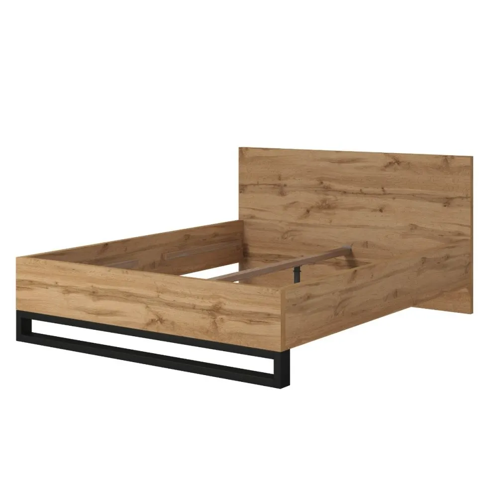 Łóżko HALLE 160x200 dąb wotan mat/czarne dwuosobowe I sklep meblowy MIRAT. styl LOFT, SKANDYNAWSKI kolekcja HALLE