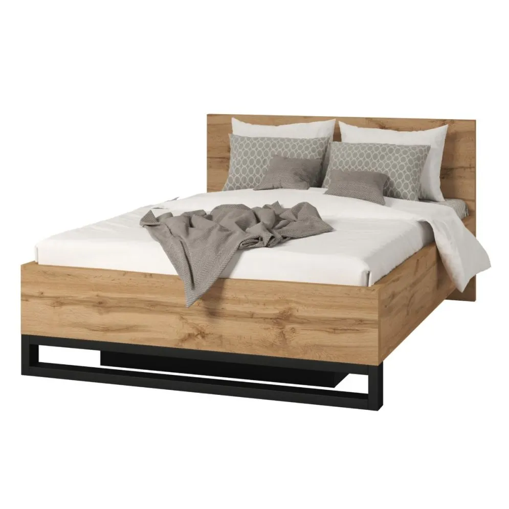 Łóżko HALLE 140x200 dąb wotan mat/czarne z pojemnikiem I sklep meblowy MIRAT. styl LOFT, SKANDYNAWSKI
