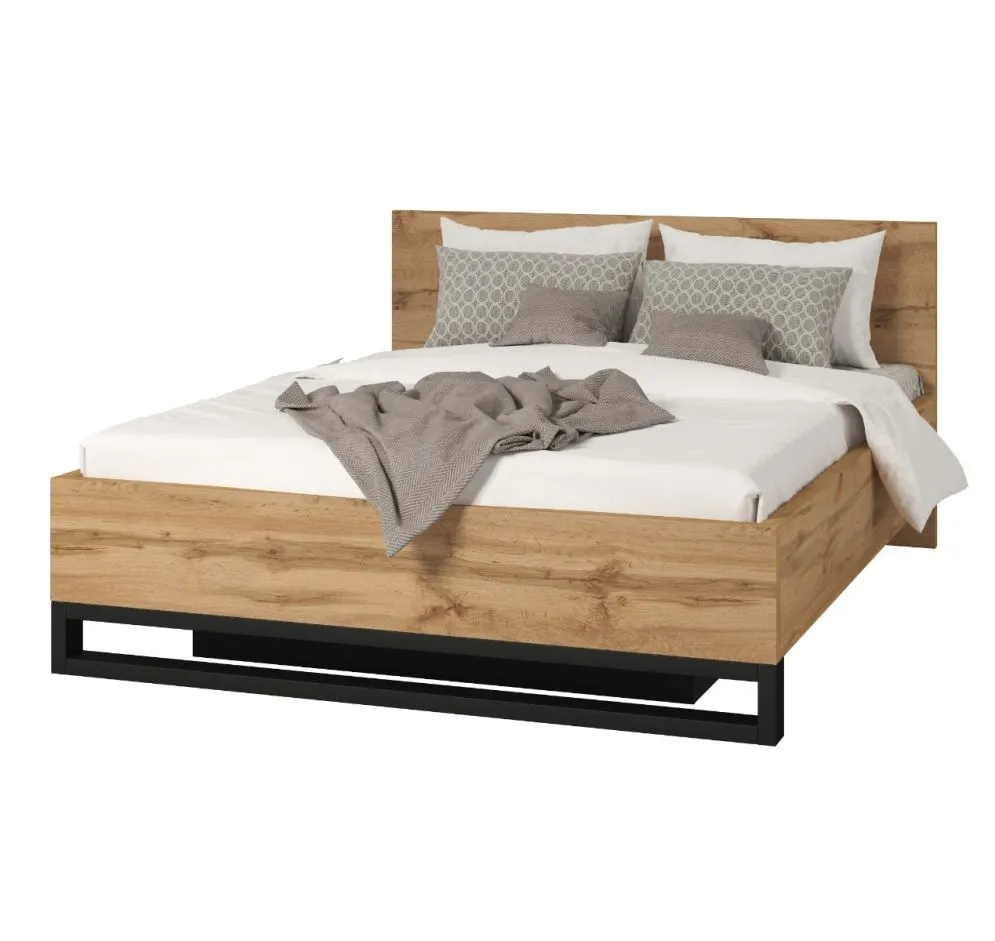 Łóżko HALLE 160x200 dąb wotan mat/czarne z pojemnikiem I sklep meblowy MIRAT. styl LOFT, SKANDYNAWSKI kolekcja HALLE