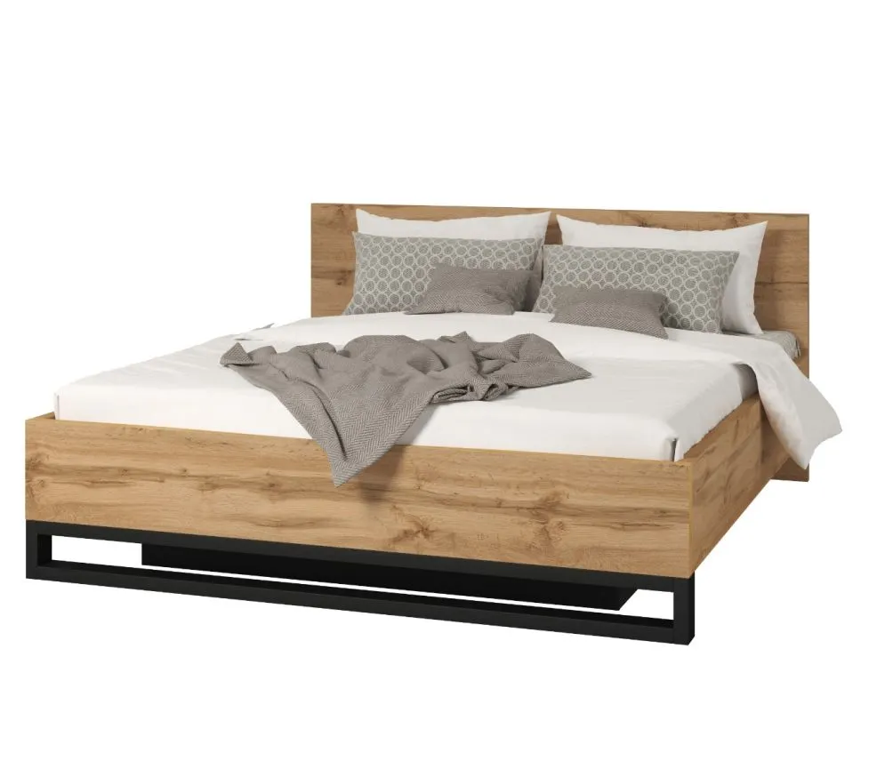 Łóżko HALLE 180x200 dąb wotan mat/czarne z pojemnikiem I sklep meblowy MIRAT. styl LOFT, SKANDYNAWSKI kolekcja HALLE