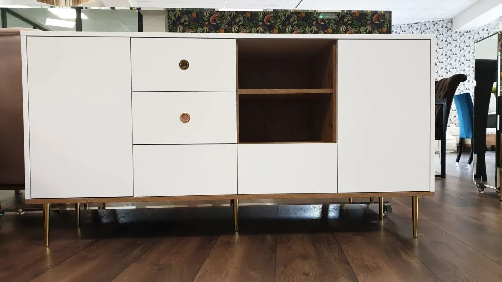 Komoda HARMONI biała z szufladami do salonu | MIRAT. styl GLAMOUR kolekcja HARMONI