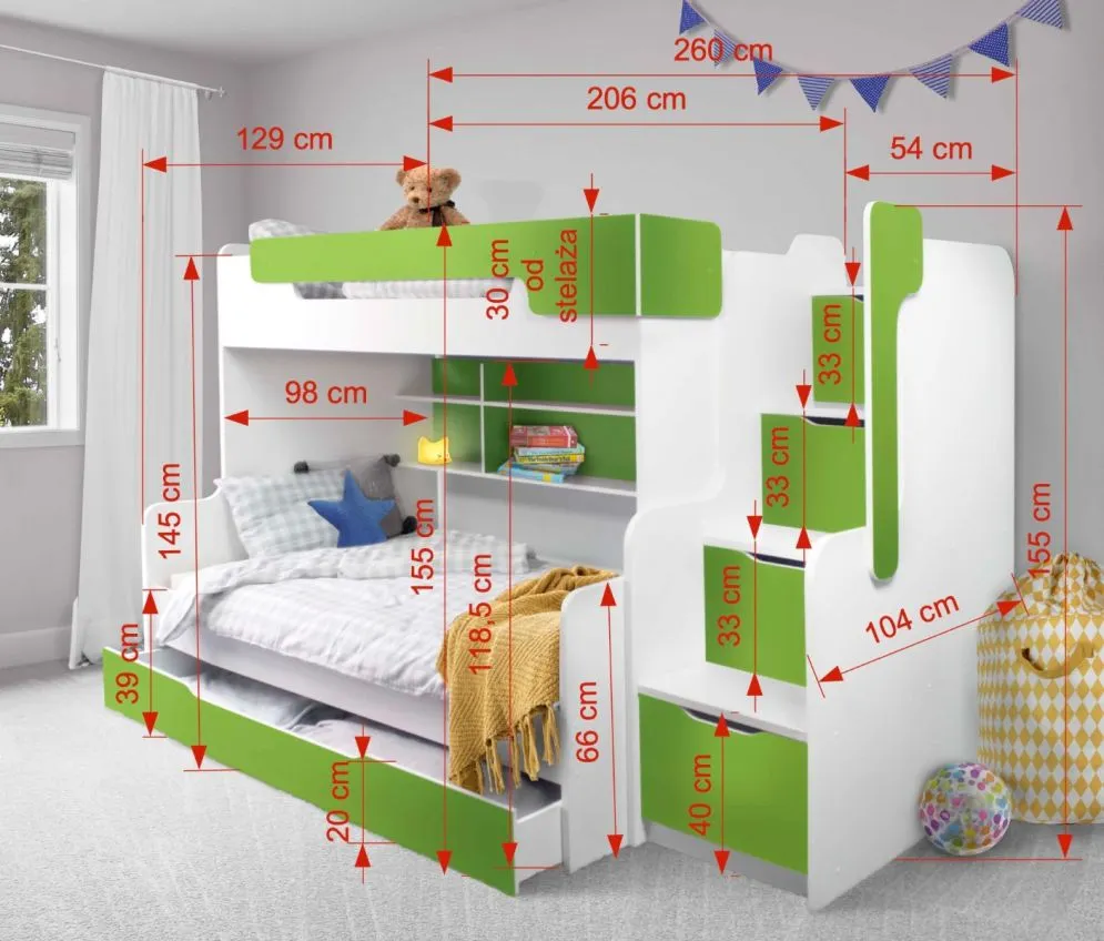 Łóżko wielofunkcyjne CISA 200x120 białe/zielone dla dzieci | MIRAT. w stylu  kolekcja
