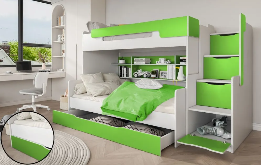 Dziecięce łóżko wielofunkcyjne CISA 200x120 białe/zielone dla dzieci | MIRAT.
