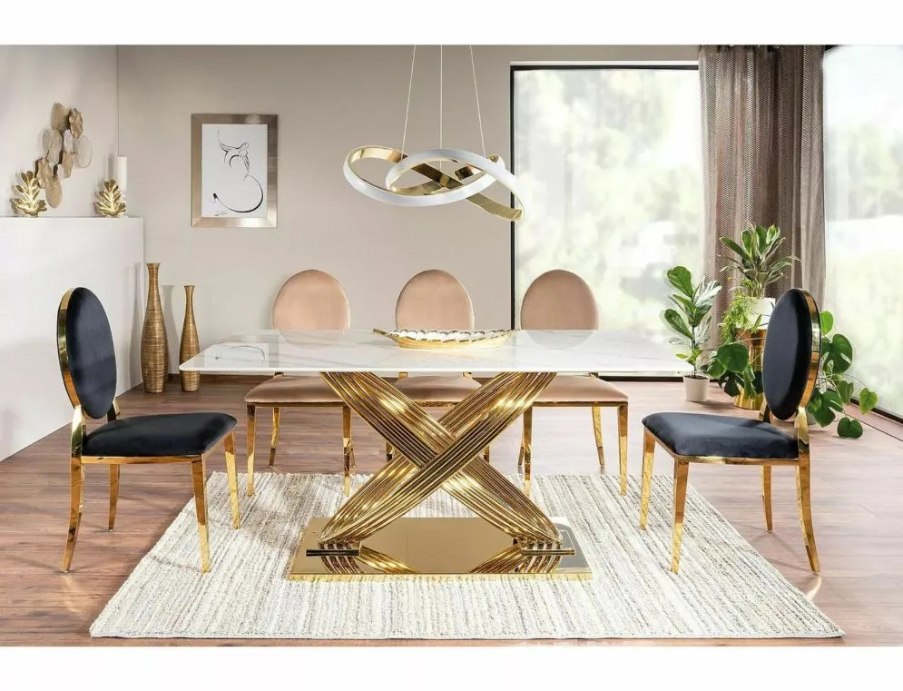 Stół HERMES 160x90 biały marmur/złoty w stylu glamour I sklep meblowy MIRAT. styl GLAMOUR
