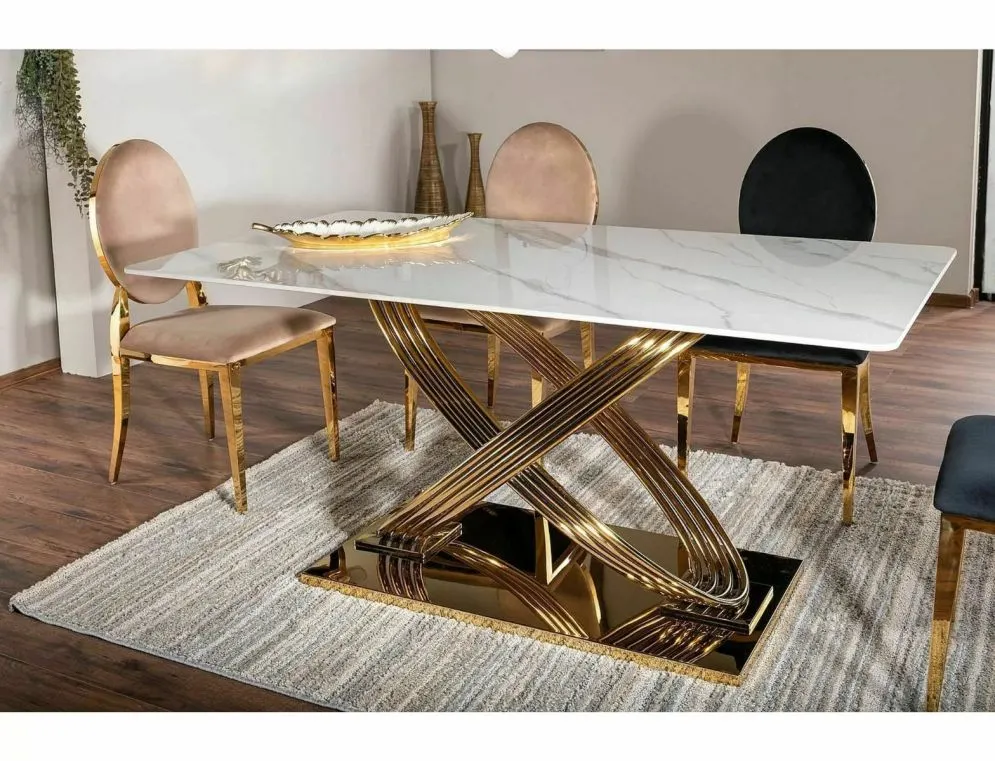 Stół HERMES 160x90 biały marmur/złoty w stylu glamour I sklep meblowy MIRAT. styl GLAMOUR