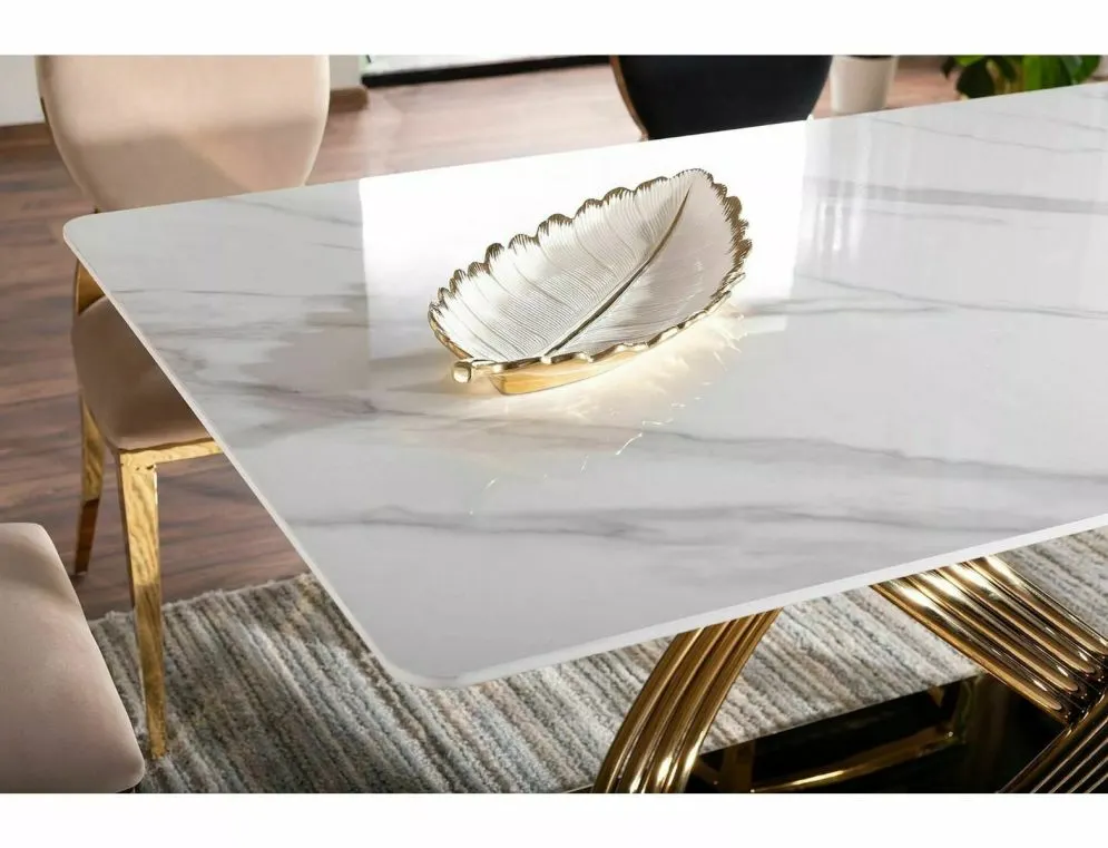 Stół HERMES 160x90 biały marmur/złoty w stylu glamour I sklep meblowy MIRAT. styl GLAMOUR