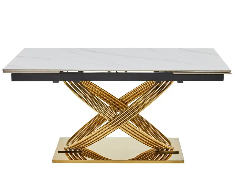 Stół glamour Hermes II 160(240)x90 cm biały marmur złote nogi | MIRAT styl GLAMOUR