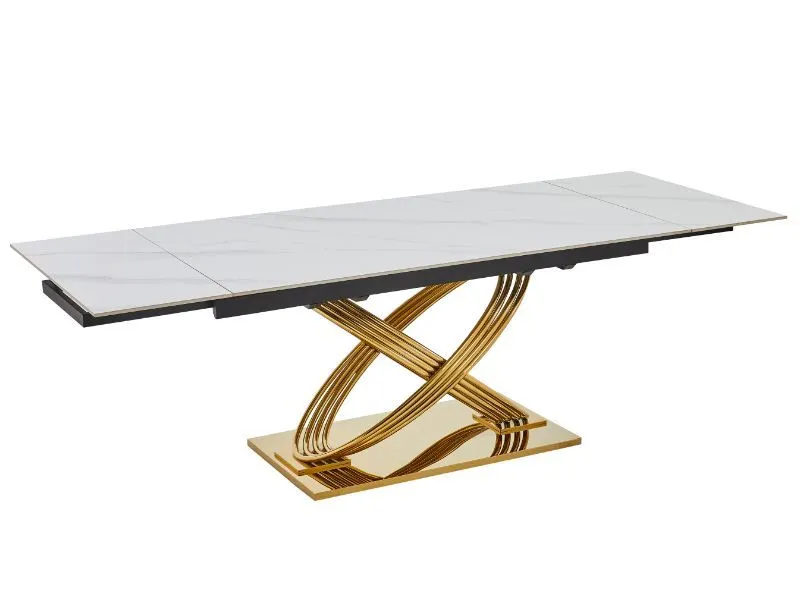 Stół glamour Hermes II 160(240)x90 cm biały marmur złote nogi | MIRAT styl GLAMOUR