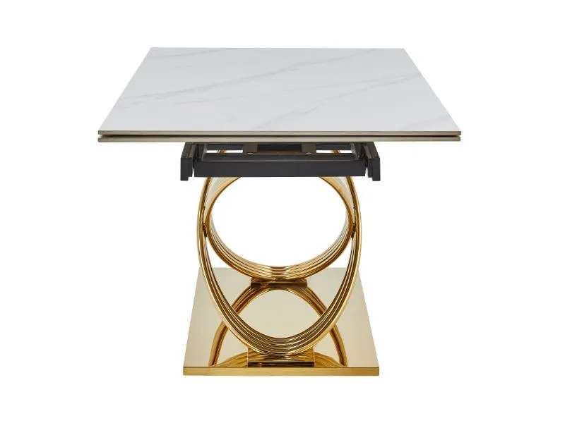 Stół glamour Hermes II 160(240)x90 cm biały marmur złote nogi | MIRAT styl GLAMOUR