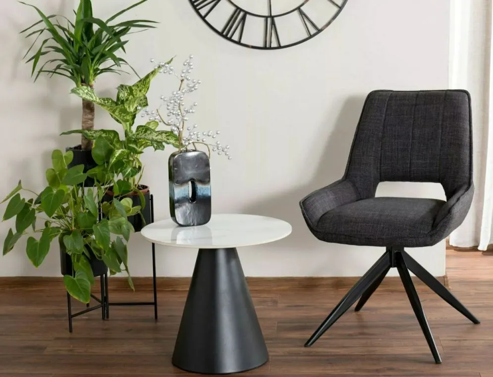 Stolik kawowy HILL 50x50 biały marmur/czarny mat do salonu I sklep meblowy MIRAT. styl GLAMOUR, LOFT