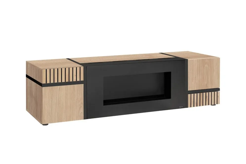 Meblościanka CROSS LED hickory jackson/czarna z biokominkiem I sklep meblowy MIRAT.  kolekcja CROSS ASM