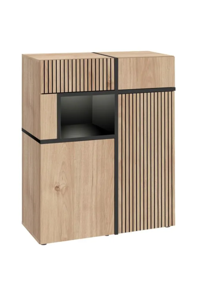 Meblościanka CROSS LED hickory jackson/czarna push-click I sklep meblowy MIRAT.