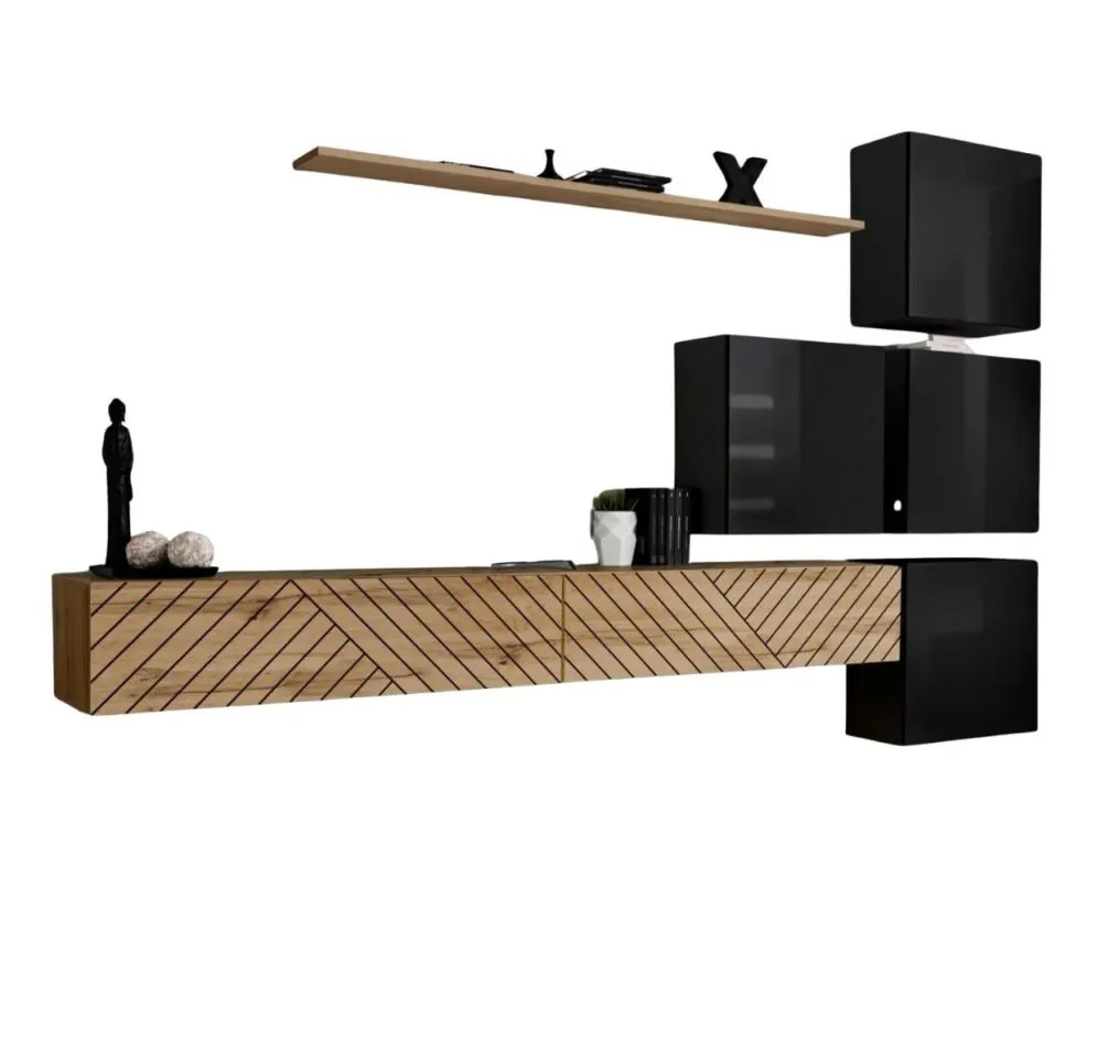 Meblościanka SWITCH LAMEL IX dąb wotan/czarna do salonu I sklep meblowy MIRAT. styl RYFLOWANY kolekcja SWITCH LAMEL